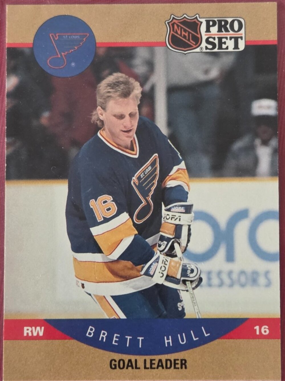 1990 NHL PRO SET, BRETT HULL, ST. LOUIS BLUES, GOAL LEADER HOCKEY CARD, STILL SE